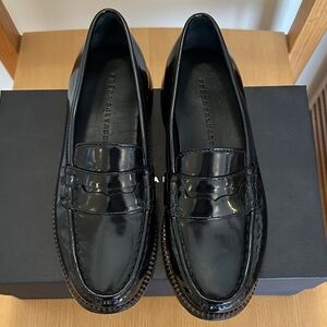Freda Salvador Black Patent Leather Penny Loafers